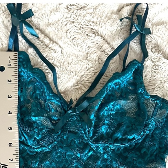 Women’s Sexy Teal Blue Lace One Piece Lingerie Bodysuit W/ Bows Size Large NEW - Picture 5 of 8